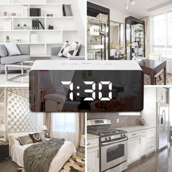 #XP 01-01 White Plastic LED Mirror Alarm Clock - Image 4