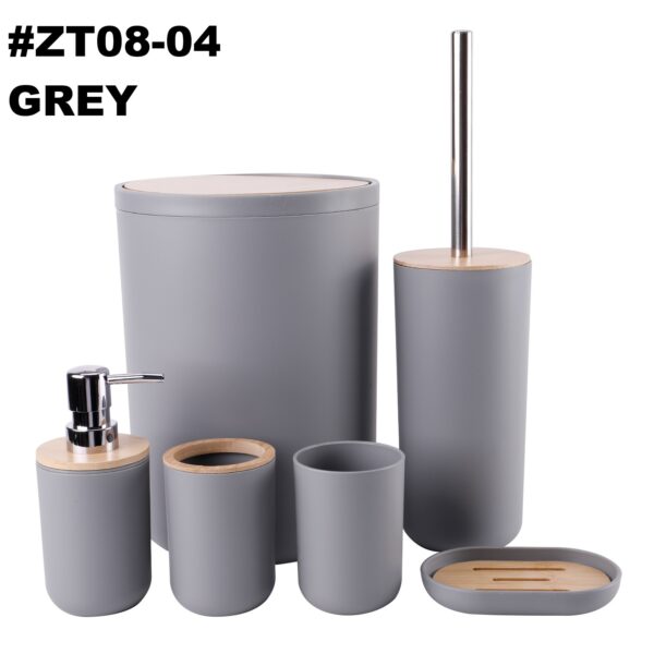 #ZT 08-04 Plastic 6PC Bathroom Accessory Set - with Bamboo Lids - Image 2