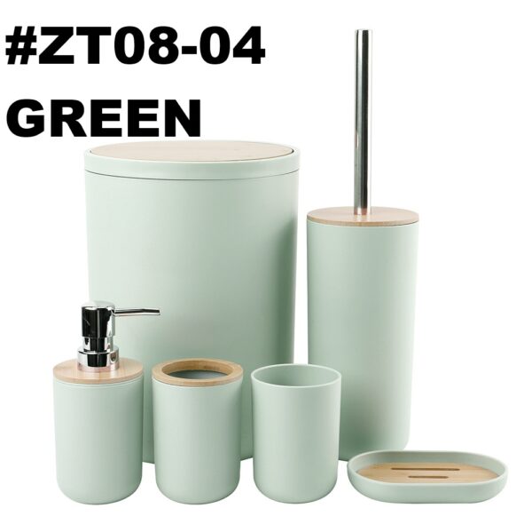 #ZT 08-04 Plastic 6PC Bathroom Accessory Set - with Bamboo Lids - Image 3