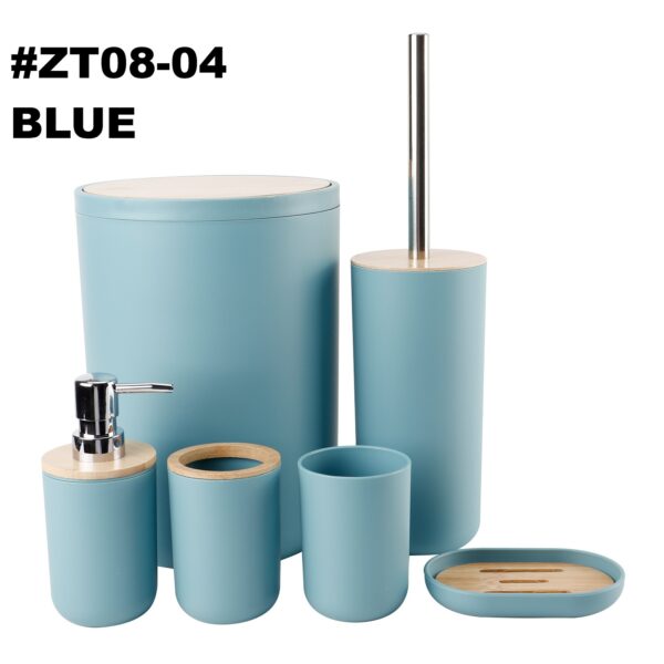 #ZT 08-04 Plastic 6PC Bathroom Accessory Set - with Bamboo Lids - Image 4