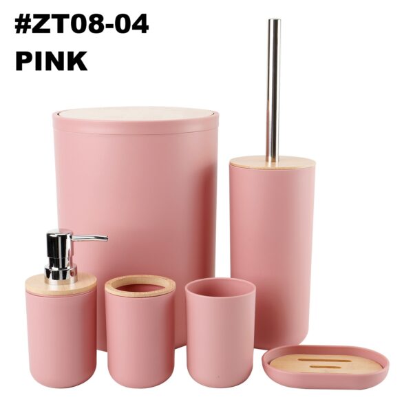 #ZT 08-04 Plastic 6PC Bathroom Accessory Set - with Bamboo Lids - Image 5