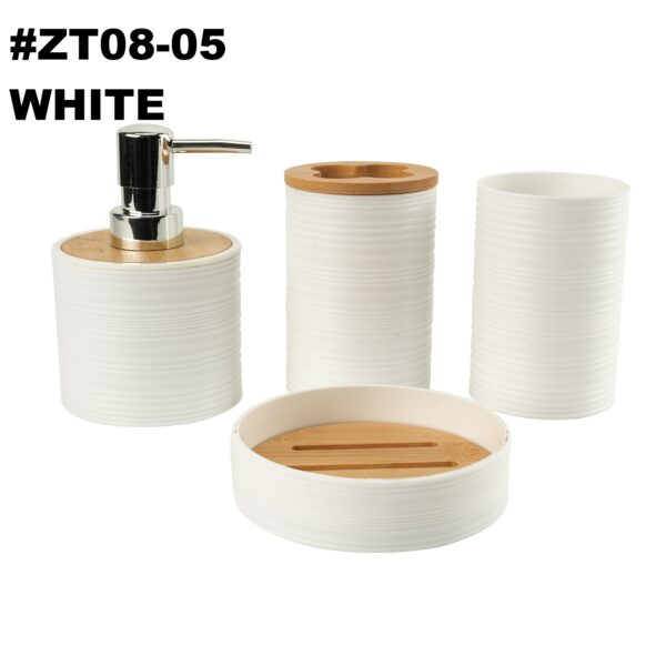 #ZT 08-05 Plastic 4PC Bathroom Accessory Set - with Bamboo Lids - Image 3