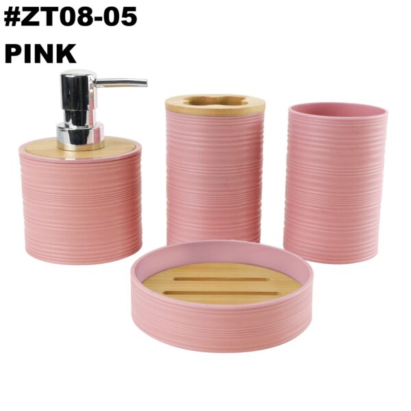 #ZT 08-05 Plastic 4PC Bathroom Accessory Set - with Bamboo Lids