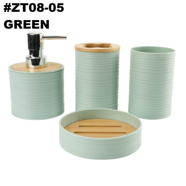 #ZT 08-05 Plastic 4PC Bathroom Accessory Set - with Bamboo Lids - Image 5
