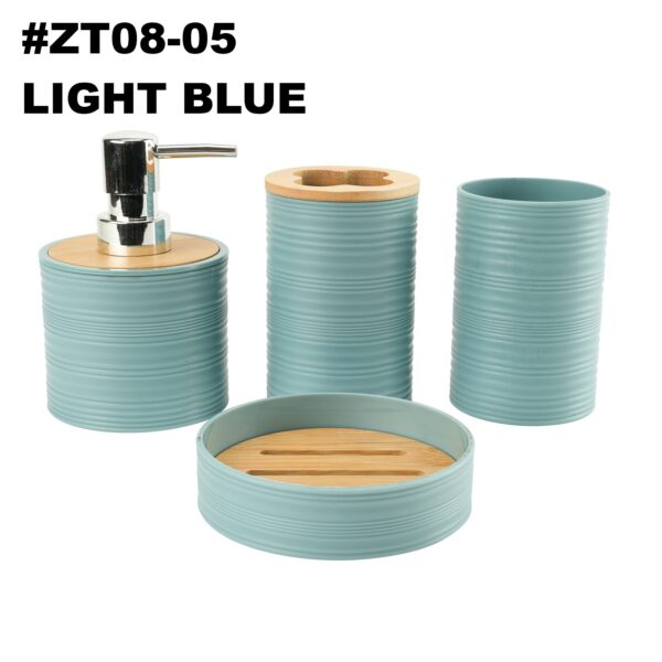 #ZT 08-05 Plastic 4PC Bathroom Accessory Set - with Bamboo Lids - Image 8