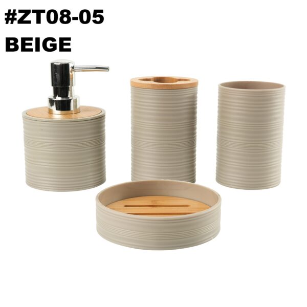 #ZT 08-05 Plastic 4PC Bathroom Accessory Set - with Bamboo Lids - Image 6
