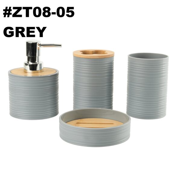#ZT 08-05 Plastic 4PC Bathroom Accessory Set - with Bamboo Lids - Image 7