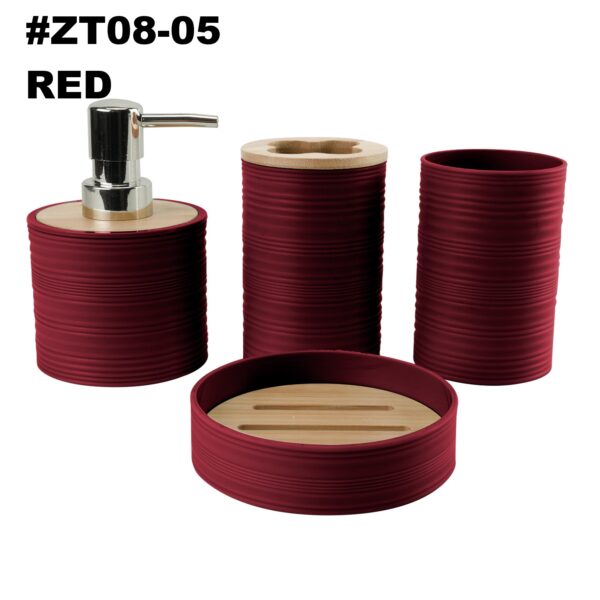 #ZT 08-05 Plastic 4PC Bathroom Accessory Set - with Bamboo Lids - Image 2
