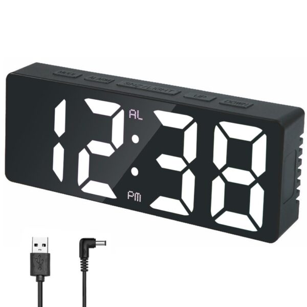 #JT 02-08 Black Plastic LED Alarm Clock - White Text Display