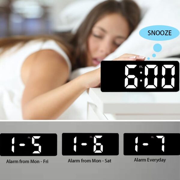 #JT 02-08 Black Plastic LED Alarm Clock - White Text Display - Image 4