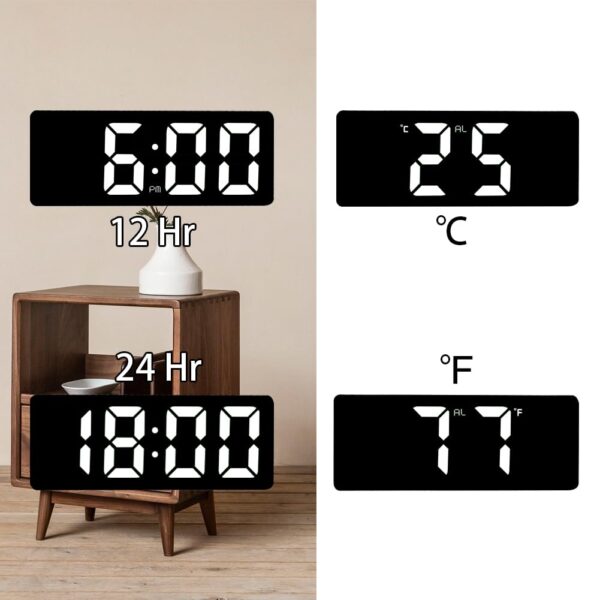 #JT 02-08 Black Plastic LED Alarm Clock - White Text Display - Image 5