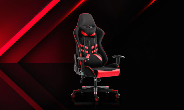 #OC-595 Red & Black Ergonomic Leatherette Gaming Chair - Image 8