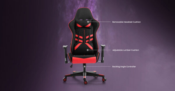 #OC-595 Red & Black Ergonomic Leatherette Gaming Chair - Image 9