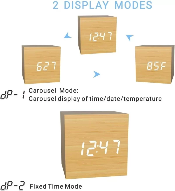 #SH 01-51 Mini Bamboo Cube Digital Alarm Clock - Image 2