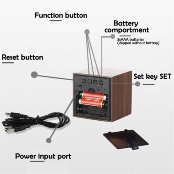 #SH 01-51 Mini Bamboo Cube Digital Alarm Clock - Image 5
