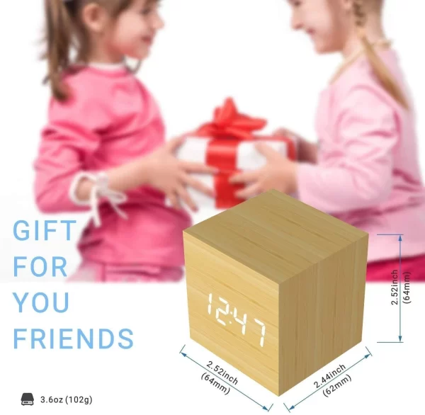 #SH 01-51 Mini Bamboo Cube Digital Alarm Clock - Image 3