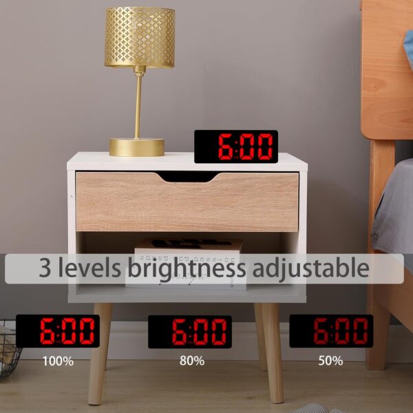#SH 01-53 Black Plastic LED Alarm Clock - Red Text Display - Image 3