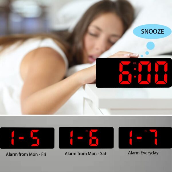#SH 01-53 Black Plastic LED Alarm Clock - Red Text Display - Image 4