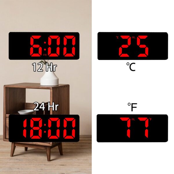 #SH 01-53 Black Plastic LED Alarm Clock - Red Text Display - Image 5