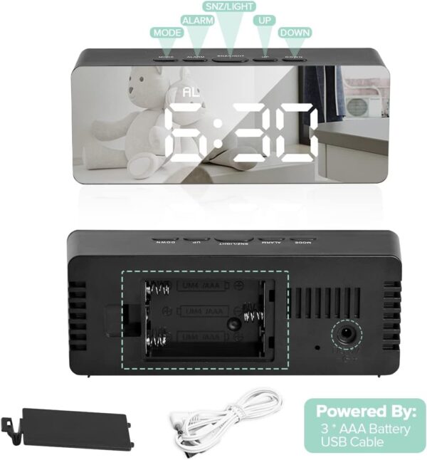 #XP 01-01 Black Plastic LED Mirror Alarm Clock - Image 3