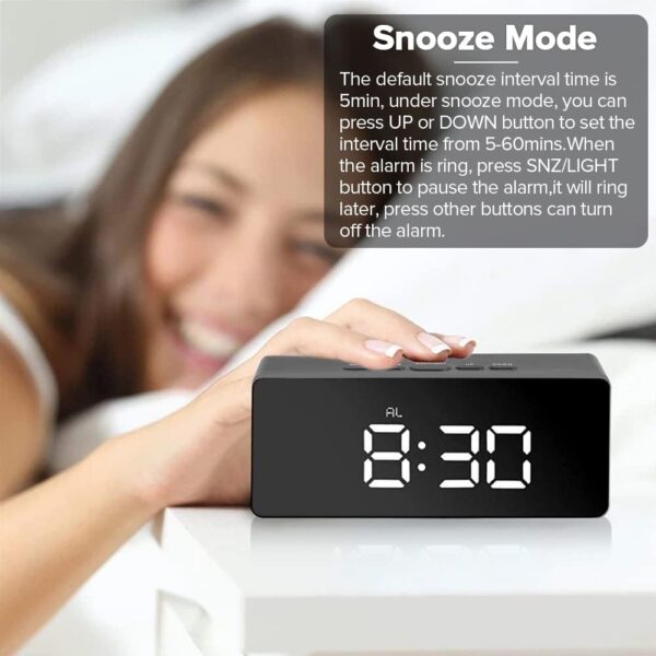 #XP 01-01 Black Plastic LED Mirror Alarm Clock - Image 7