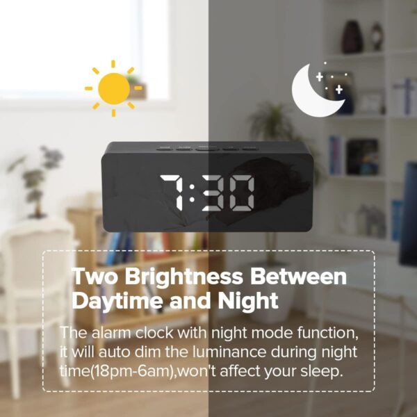 #XP 01-01 Black Plastic LED Mirror Alarm Clock - Image 6