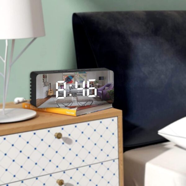#XP 01-01 Black Plastic LED Mirror Alarm Clock - Image 5