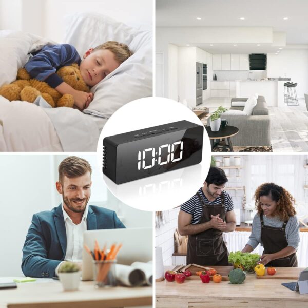 #XP 01-01 Black Plastic LED Mirror Alarm Clock - Image 4