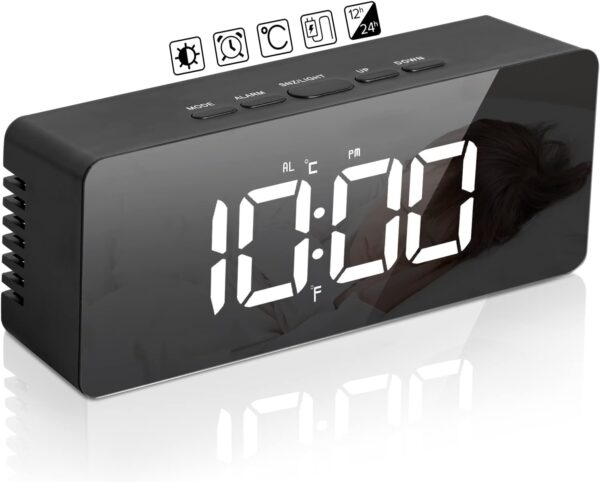 #XP 01-01 Black Plastic LED Mirror Alarm Clock