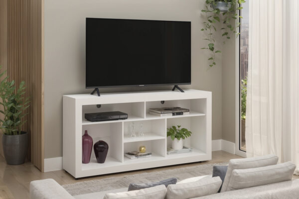 #FX6030-001 TV Stand on Wheels - White Finish - Up to a 60" TV