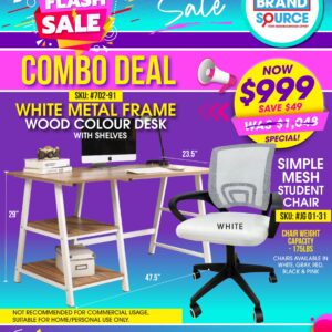 Combo Deal: #DK 02-01 Metal & Wood Desk with Shelves & Simple Mesh Student Chair