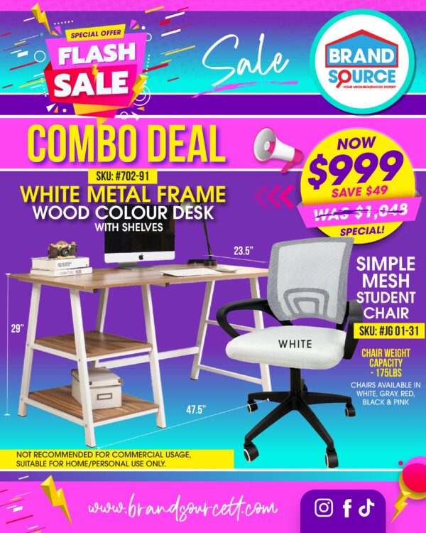 Combo Deal: #DK 02-01 Metal & Wood Desk with Shelves & Simple Mesh Student Chair