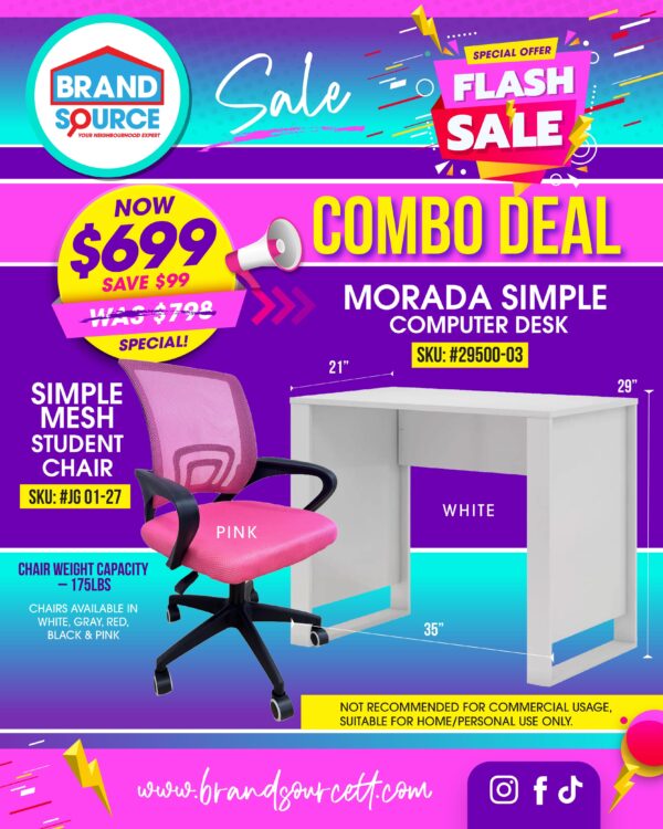 Combo Deal: Simple Morada Desk & Simple Mesh Student Chair