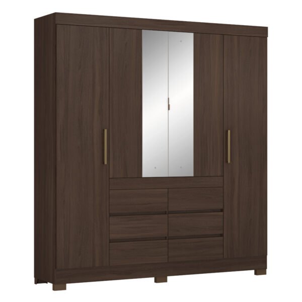Cadis Coffee 4 Door 6 Drawers Couple's Wardrobe with Mirrors - Image 3