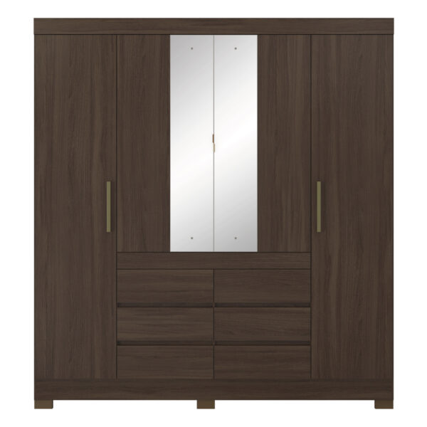 Cadis Coffee 4 Door 6 Drawers Couple's Wardrobe with Mirrors - Image 2