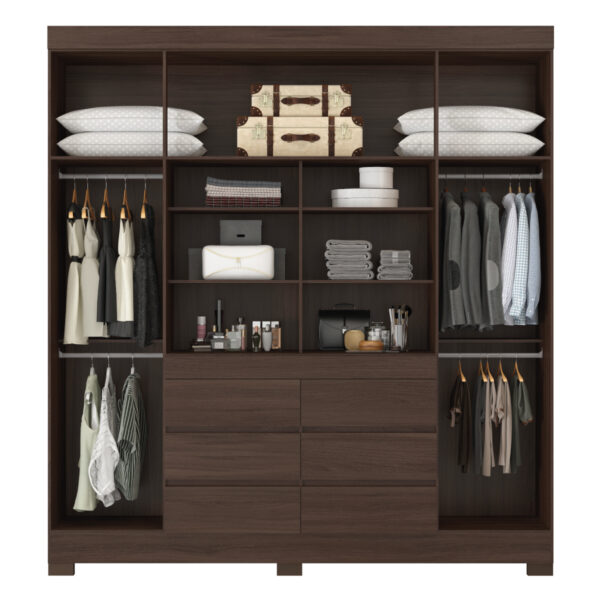 Cadis Coffee 4 Door 6 Drawers Couple's Wardrobe with Mirrors - Image 4