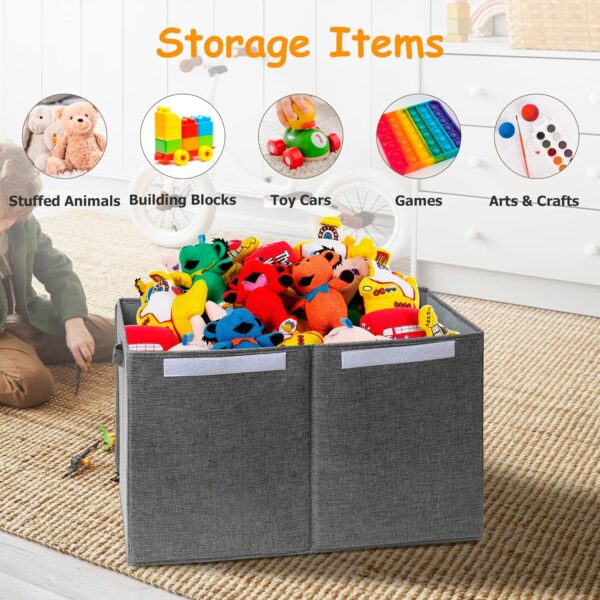 #DYB03 Dark Grey Large Dual Cover Fabric Storage Bin with Divider - Image 2