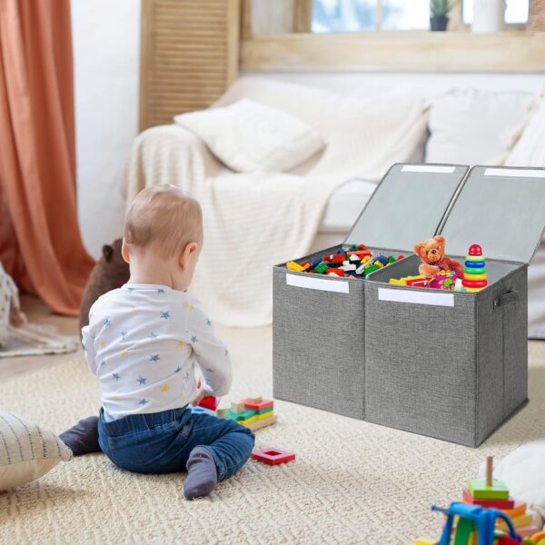 #DYB03 Dark Grey Large Dual Cover Fabric Storage Bin with Divider - Image 7
