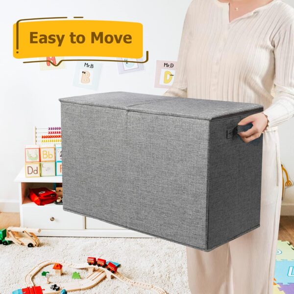 #DYB03 Dark Grey Large Dual Cover Fabric Storage Bin with Divider - Image 6