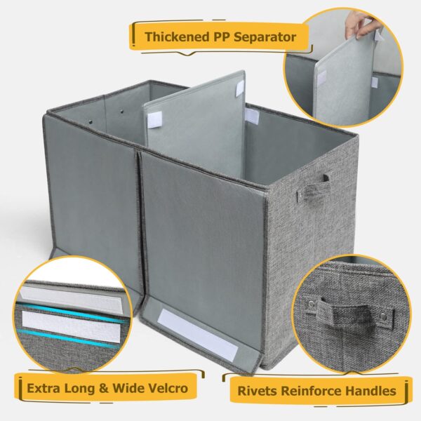 #DYB03 Dark Grey Large Dual Cover Fabric Storage Bin with Divider - Image 5
