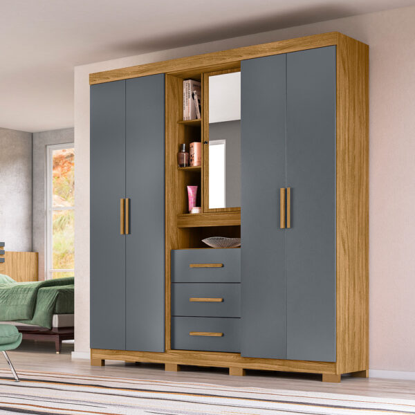 Eldorado 5 Door Wardrobe with Mirror - Freijo/Gray
