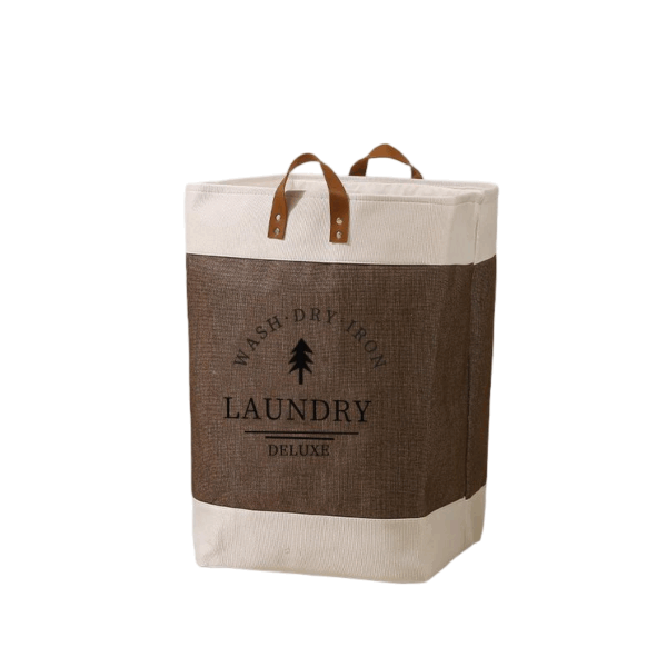 #JT 07-18 Coffee Fabric Laundry Hamper with Text