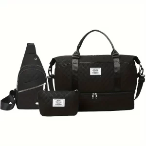 #LW 02-07 Black 3PC Travel Bag Set