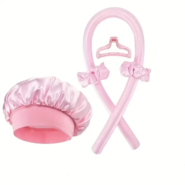 #LW 03-01 Pink Satin No Heat Hair Curling Sleep Set
