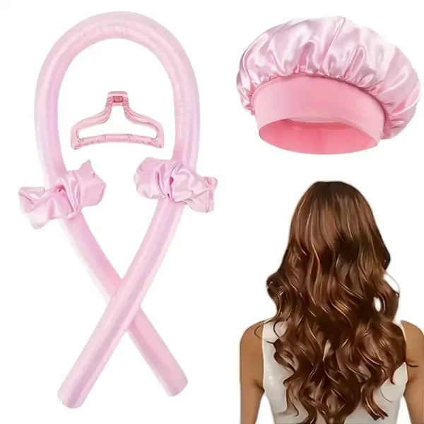 #LW 03-01 Pink Satin No Heat Hair Curling Sleep Set - Image 2