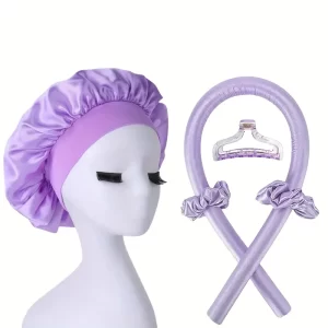 #LW 03-02 Purple Satin No Heat Hair Curling Sleep Set