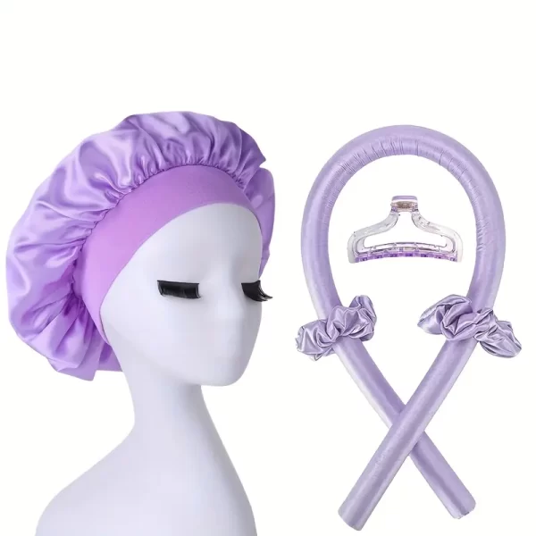 #LW 03-02 Purple Satin No Heat Hair Curling Sleep Set