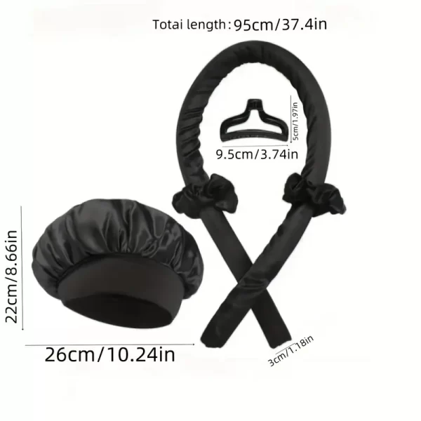 #LW 03-02 Black Satin No Heat Hair Curling Sleep Set - Image 4