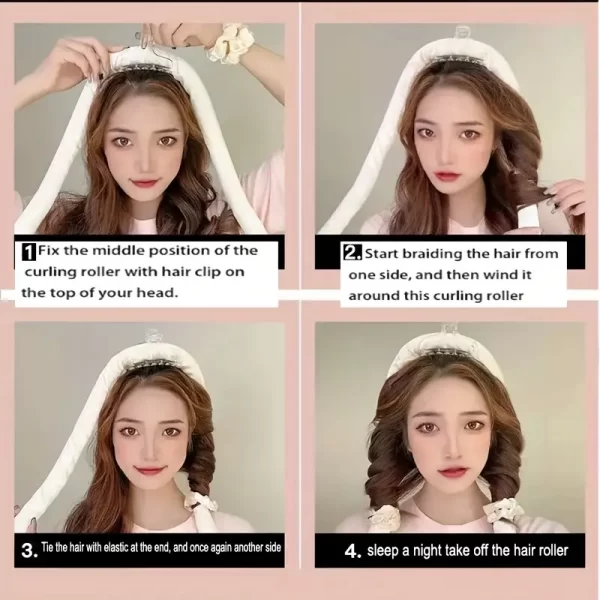#LW 03-10 Pink Satin No Heat Hair Curling Sleep Set with Pillowcase - Image 5