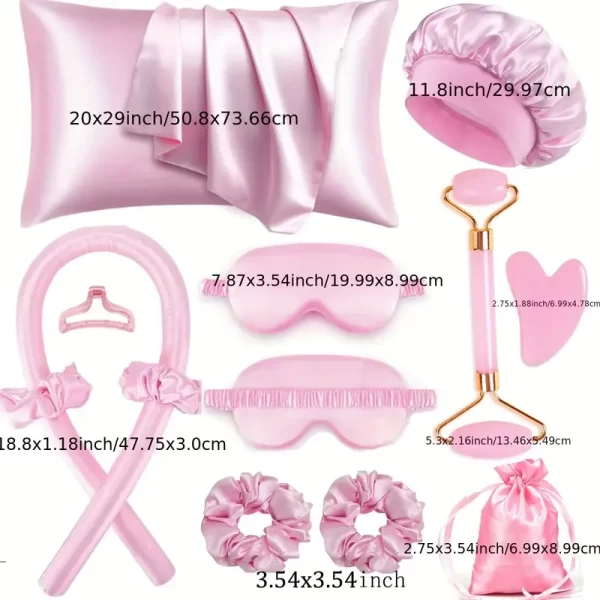 #LW 03-10 Pink Satin No Heat Hair Curling Sleep Set with Pillowcase - Image 2